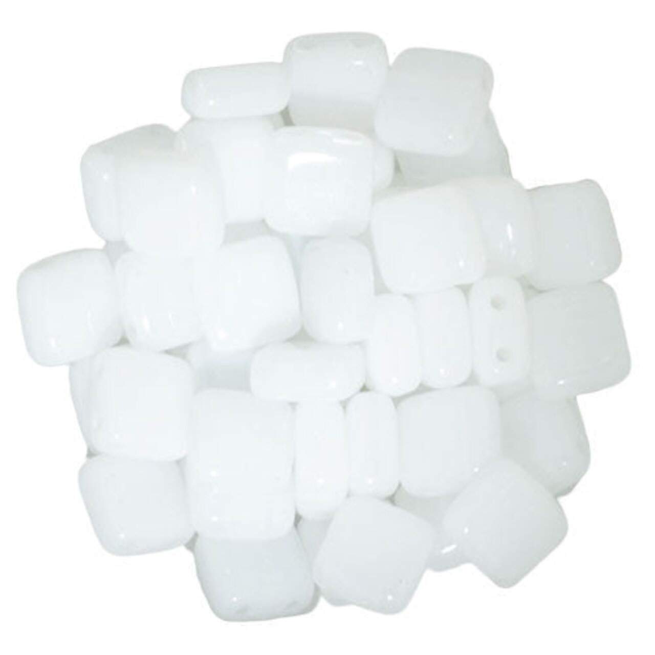 Czechmate 6mm Square Glass Czech Two Hole Tile Bead, Opaque White